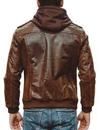 Men Brown Leather Motorcycle Jacket With Removable Hood Brown Leather Motorcycle Jacket Leather Jacket Men Best Leather Jackets