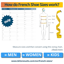 Size of united states vs. French Size Charts Shoes Clothes Sizes