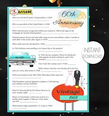This article has more than 200 u.s. 60th Anniversary 1958 Year Anniversary Trivia Game Instant Etsy Anniversary Games 60th Anniversary Parties 60th Anniversary