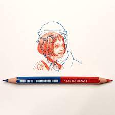 Red Blue Professional Head Study 70 100 180927 Drawing Dessin Pencil Human Sketch Sketchboo Red And Blue Drawing Red And Blue Tattoo Red And Blue