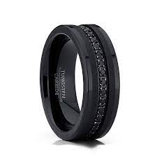 8mm Mens Tungsten Wedding Band Brushed Black Cz Diamonds Tungsten Ring Tungsten Wedding Bands Mens Wedding Bands Tungsten Black Wedding Rings