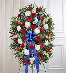 Arranged by a local florist. Red White Blue Sympathy Standing Spray Funeral Spray In Cumming Ga Flower Jazz