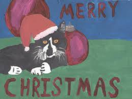 The balloon, gift, and hat are all cut out from one of the sheets in that paper. How To Make A Cat Christmas Card Holidappy