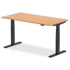 Mdf computer desk home office workstation oak colour desk with black legs. Air 1600 X 800mm Height Adjustable Desk Oak Top Black Leg Furniture Furniture Desks Ha01203