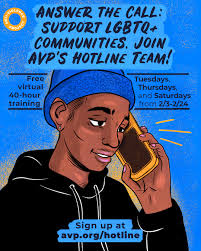 Join AVP's Hotline Volunteer Training, a free, virtual 40-hour program  beginning February 3. Through this training, participants can pursue New  York State Department of Health certification as a Rape Crisis Counselor  while
