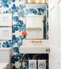 Bold Blue Floral Wallpaper In Cool Bathroom Design Bathroom Inspiration Powder Room Wallpaper Master Bedroom Interior Design