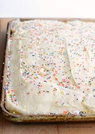 Quick Vanilla Sheet Cake Cake Mix Recipe With Icing And Sprinkles Recipe Vanilla Sheet Cakes Sheet Cake Recipes Sheet Cake