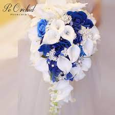 At your doorstep faster than ever! Waterfall Blue White Flower Wedding Bridal Bouquet Brooch Real Touch Artificial Fleur Mariage Pearls Crystal Brides Bouquet Wedding Bouquets Aliexpress
