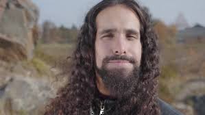 Close-up Face of Handsome Middle Eastern Man with Long Black Hair and Beard  Standing in Autumn Park, Stock Footage