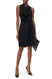 Women's short sleeve notch neck dress with tulip skirt. Halston Woman Draped Satin Paneled Crepe Dress Black Size 10 Editorialist