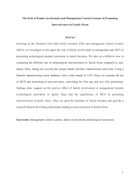 Pdf The Role Of Family Involvement And Management Control Systems In Promoting Innovativeness In Family Firms