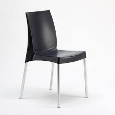 A squarish seat and a tall curved fullback are covered in black meshy fabric. Plastic Chair With Aluminum Legs Idfdesign