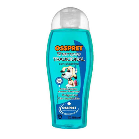 OSSPRET SHAMPOO TRADICIONAL AZUL  (PULGAS Y GARRAPATICIDA) X 250CC