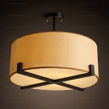 Wrought Iron Semi Flush Ceiling Light Drum Fabric Shade Hanging Lamp Semi Flush Ceiling Lights Pendant Lamps Kitchen