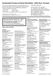 Be sure to call ahead with dr. Sustainable Energy Contacts Worldwide 2002 International