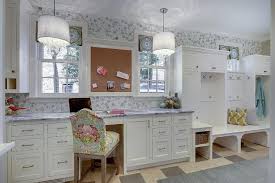 When it comes to storing and finding your favorite items, it's always about organization! Mudroom And Craft Room Combo With Built In Desk Transitional Laundry Room