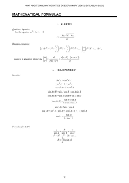 A Math Formula Sheet O Level In 2020 Math Formula Sheet Math Formulas O Levels