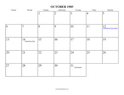 Free Printable Calendar For October 1985 View Online Or Print In Pdf Format Calendar December 2013 Calendar Birthday Calendar