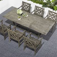 Patio extension tables come in a variety of designs to coordinate with your outdoor decor. Vifah Renaissance 7 Piece Extendable Patio Dining Set In Gray V1294set11