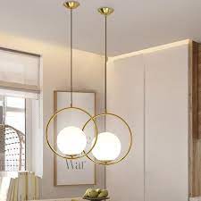 Contemporary Minimalist Metal Ring Globe Glass Shade Single Light Gold Pendant Light Gold Pendant Lighting Glass Ball Pendant Lighting Ball Pendant Lighting