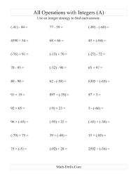 Math Worksheets For Negative Numbers Adding And Subtraction Refrence Divisions Multipli Integers Worksheet Adding And Subtracting Integers Subtracting Integers