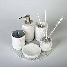 Carnation set of elegant bathroom accessories in white marble with inlay work. Bathroom Luxury Accessories Set Marble White Bathroom Accessories China Home Decor Marble Soap Dispenser Made In China Com