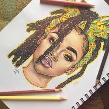 Aesthetic Things To Draw Woman With Black Braided Hair Yellow Headscarf Colored Drawing Afro Art Black Love Art Black Art Pictures