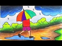 How To Draw Scenery Of Rainy Season Step By Step For Children S With Color Very Easy Drawing Rainy Day Drawing Scenery Drawing For Kids Art Drawings For Kids