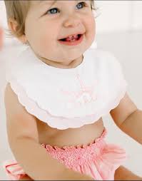 Monogrammed Linen Baby Bib: Scallop Trim, Vintage Heirloom