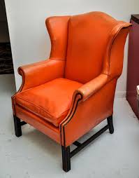 Vintage Orange Leather Wing Chair 1stdibs Com Vintage Wingback Chair Leather Wing Chair Chair