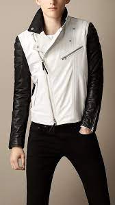 Burberry Brit Contrast Sleeve Biker Jacket Jackets Men Fashion Mens Jackets Casual Leather Jacket Men