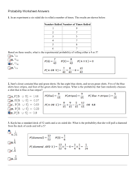 Math4020 experimental probabilities worksheet the object of sampling is to make predictions about large populations. Probability Worksheet Answers