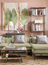 Everything About This Informal Sitting Room Is Calming From The Gentle Colour Palette Of Pale Gre Pink Living Room Decor Pink Living Room Vibrant Living Room