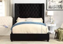 Black Bed Frame With Wood Headboard Cm7679 Mirabelle Black Bed Black Bed Black Tufted Bed High Headboard Bed Bed Frame Sets Upholstered Platform Bed Furniture Of America