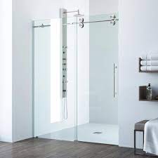 After deciding to replace your sliding glass door, you will want to determine the material of the replacement doors. Vigo Elan 68 To 72 In W X 74 In H Sliding Frameless Shower Door In Stainless Steel With Clear Glass Vg6041stcl7274 The Home Depot