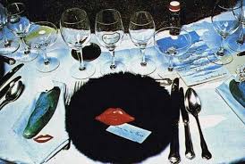 A surreal dinner party installation to eat in with a. 1972 Rothschild Surrealist Dinner Party Surrealist Dali Black Top Hat With Cockroaches Green Leaves White Flowers Playing Cards Accessories Formal Hats Bent Hospital Ir