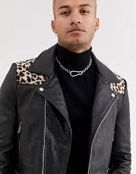 Bolongaro Trevor Leopard Yoke Biker Leather Jacket Asos Leather Jacket Biker Leather Leather Jacket Style