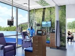 The Infusion Bay Includes Mural Walls And Ceiling Panels To Help Healthcare Interior Design Healthcare Architecture Hospital Interior Design