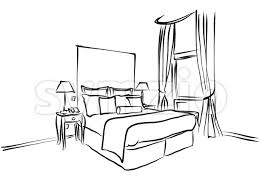 This bedroom coloring pages will helps kids to focus while developing creativity, motor skills and color recognition. Hotel Room King Size Bed Interieur Coloring Page Vector Illustration 119261 Symzio