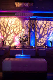 Unique Tree Pattern Gobo Lights With Pink And Blue Uplighting For This Cocktail Party Lounge By Partyfavo Prom Decor Bat Mitzvah Enchanted Forest Prom