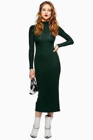 Green High Neck Ribbed Midi Dress Ribbed Midi Dress Top Shop Dress High Neck Midi Dress