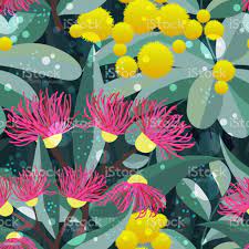 Vector Seamless Pattern With Blooming Eucalyptus Gum Tree And Acacia Free Vector Art Seamless Patterns Bottle Top Art