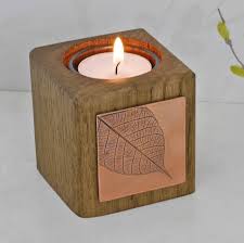 Handmade candle holders tea candle holders candle holder decor wooden candle holders tea candles handmade candles tea light holder candle sconces scrap wood this candle holder is made from reclaimed wood. Handmade Wooden Tealight Holder With Copper Leaf By Louise Mary Designs Notonthehighstreet Com