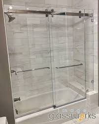 Very Sleek Crl Cambridge Frameless Bypass Sliding Door With An Inline Panel On Top Of The Seat Custom Design Frameless Shower Doors Sliding Doors Shower Doors