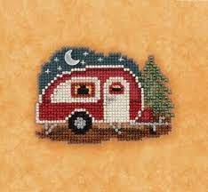 Counted cross stitch, cross stitch, cute camper, cute camper cross stitch pattern, easy, easy cross stitch, needlecraft, pdf pattern. Mill Hill Happy Camper Beaded Cross Stitch Kit 123stitch