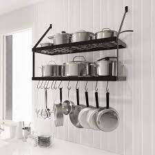 Check spelling or type a new query. Kes Pan Rack Wall Mounted Kitchen Pots And Pans Hanging Rack 2 Tier Kitchen Wall Shelf With 12 S Hooks Heavy Duty Matte Black 75cm Kur218s75b Bk Amazon Co Uk Home Kitchen