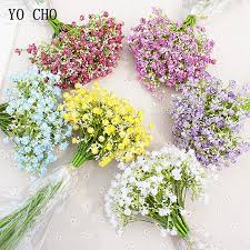 Brides bouquet with greenery, delphinium, roses, freesia & baby's breath. Yo Cho Artificial Flower Wedding Flower Bouquets White Blue Baby S Breath Bridal Wedding Bouquets Marriage Supplies Wholesale Artificial Dried Flowers Aliexpress