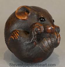 Katabori, which are figures, such as a dragon or human. Finely Carved Japanese Boxwood Netsuke Of A Coiled Rat By Masanao Steve Sly