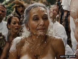 Image of 95 year old indian woman, long hair, bukkake, playing with cum -  spicy.porn