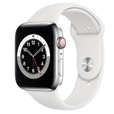 Apple Watch Series 6 Gps Cellular 44mm Silver Stainless Steel Case With White Sport Band Regular Apple Ae
